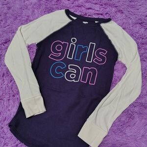 Old Navy Girls Can Long Sleeve Tee - Cream and Navy